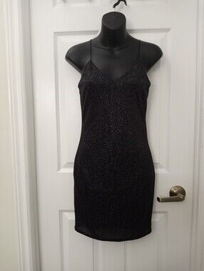 M Black Rainbow Sparkle Slip Mini Dress